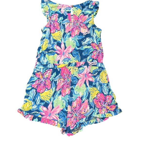 Lilly Pulitzer Girls XL 12-14 Floral Print Sleeveless Tala Romper Nauti Navy Cap - Picture 4 of 4